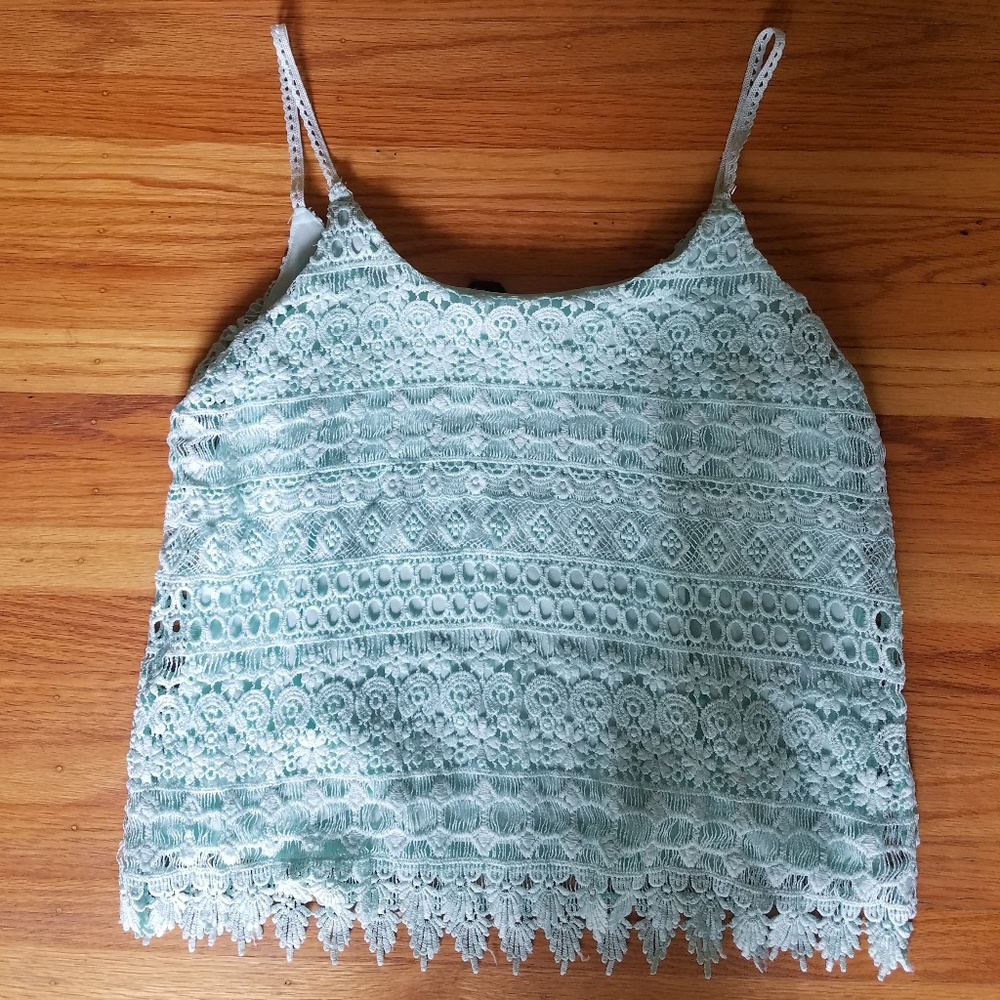 Aqua Lined Crochet Crop Tank S